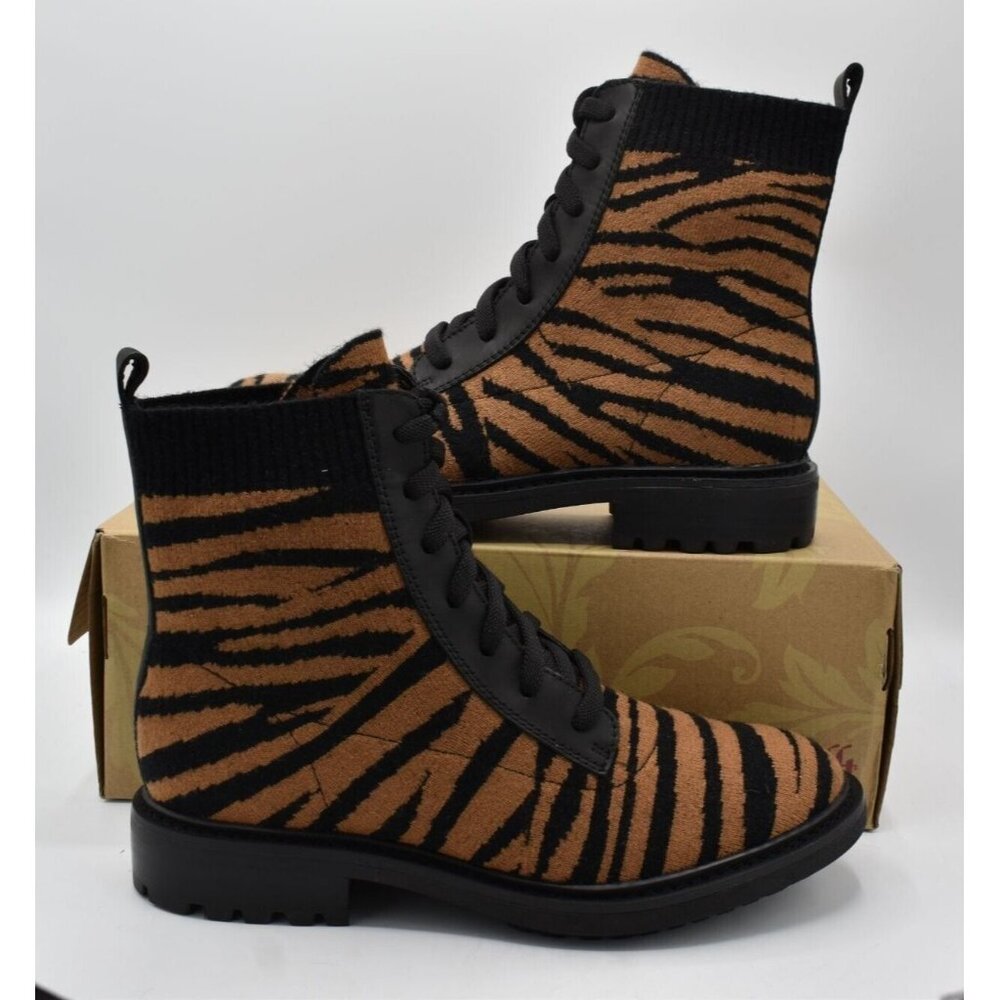 Sofft Womens Size 7.5 Landee Black Tan Tiger Lace Up Knit Combat Boots - Picture 3 of 12